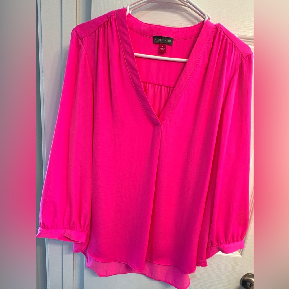 Vince Camuto Bright Fuchsia V-Neck Blouse